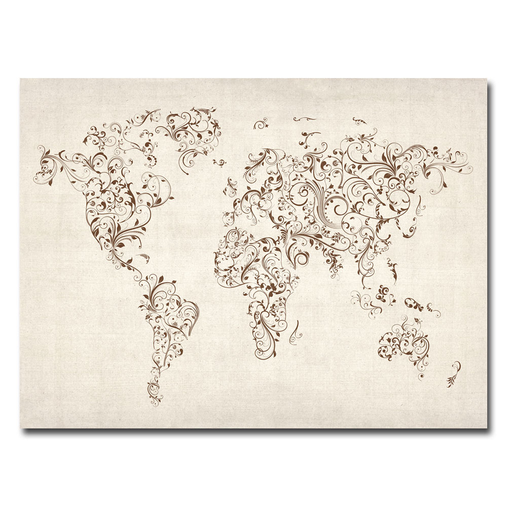Michael Tompsett 'World Map - Swirls' Canvas Art 18 X 24
