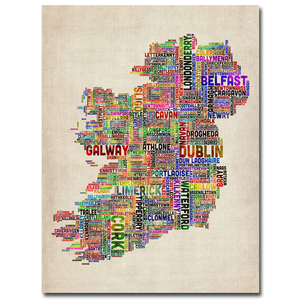 Michael Tompsett 'Ireland City Text Map II' Canvas Art 18 X 24