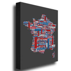 Michael Tompsett 'France City Text Map' Canvas Art 18 X 24
