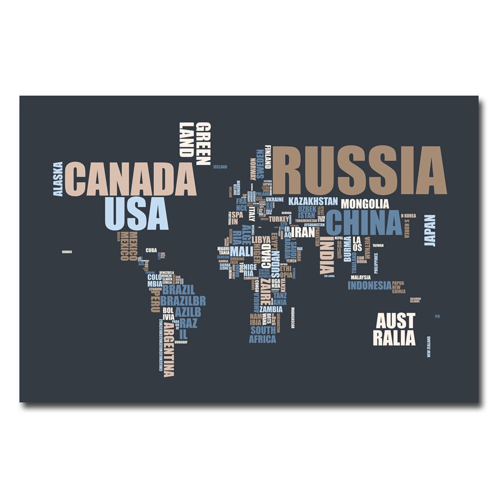 Michael Tompsett 'World Text Map' Canvas Art 18 X 24