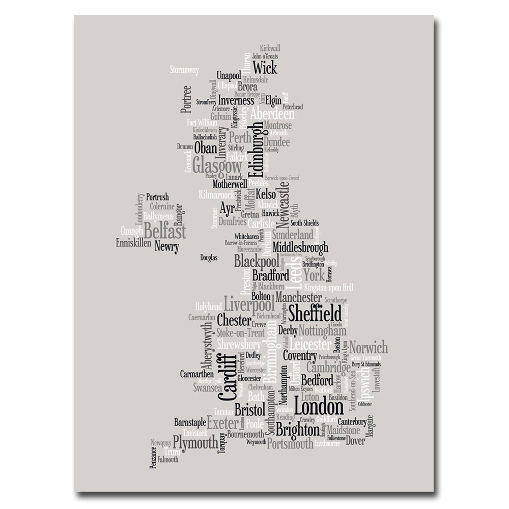 Michael Tompsett 'UK City Text Map' Canvas Art 18 X 24