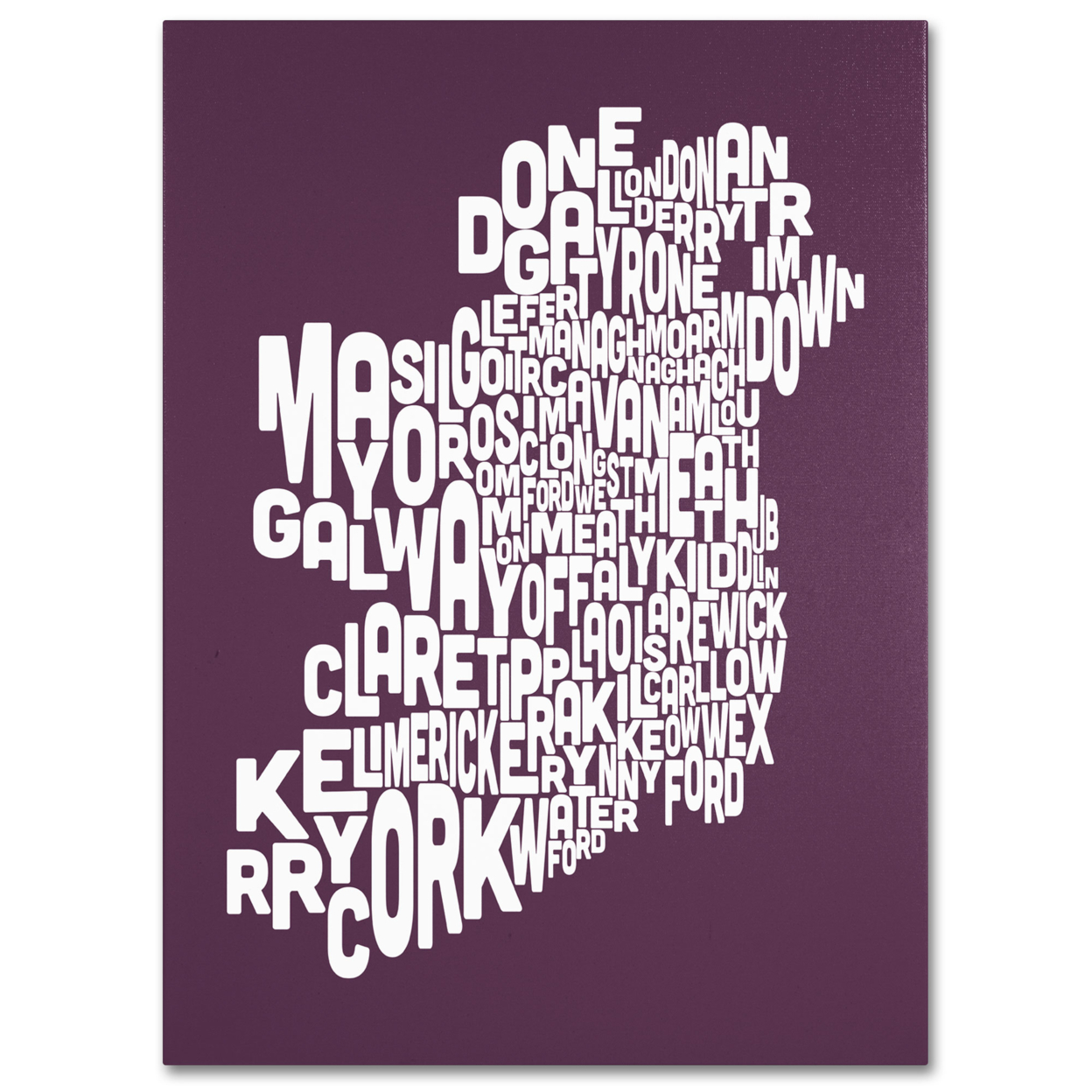 Michael Tompsett 'MULBERRY-Ireland Text Map' Canvas Art 18 X 24