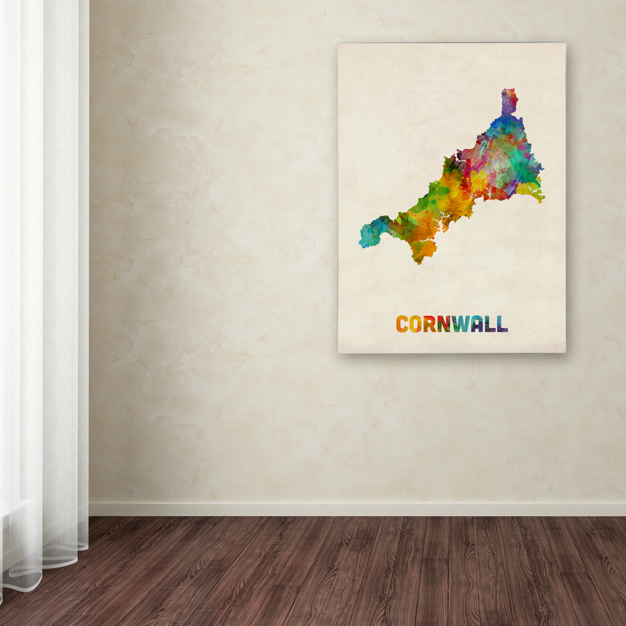 Michael Tompsett 'Cornwall England Watercolor Map' Canvas Art 18 X 24