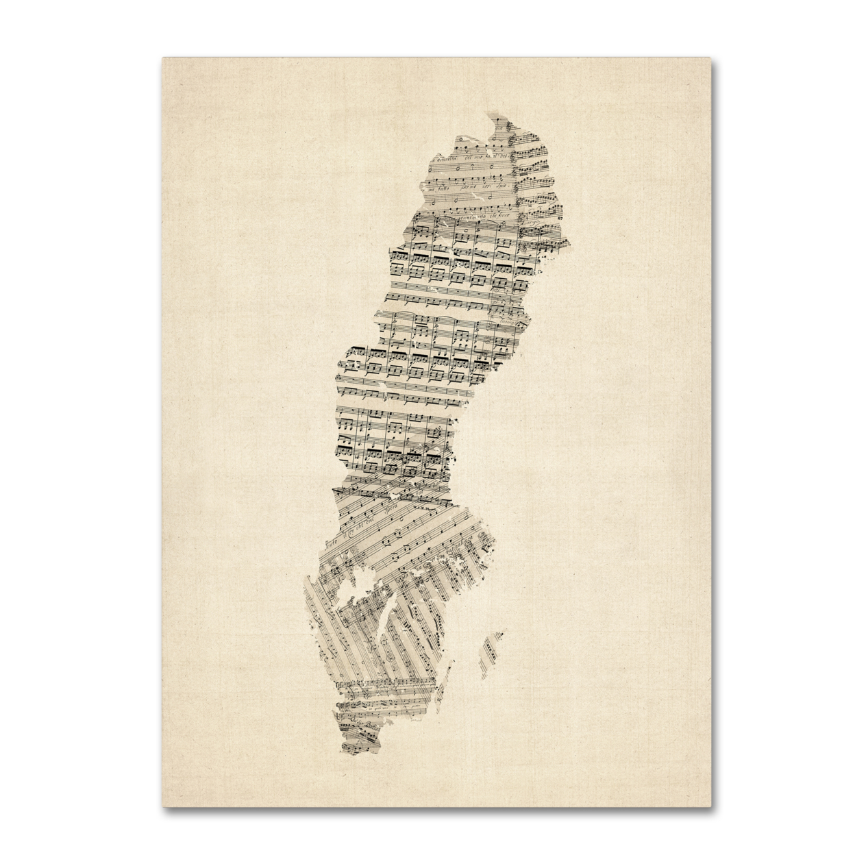 Michael Tompsett 'Old Sheet Music Map Of Sweden' Canvas Art 18 X 24