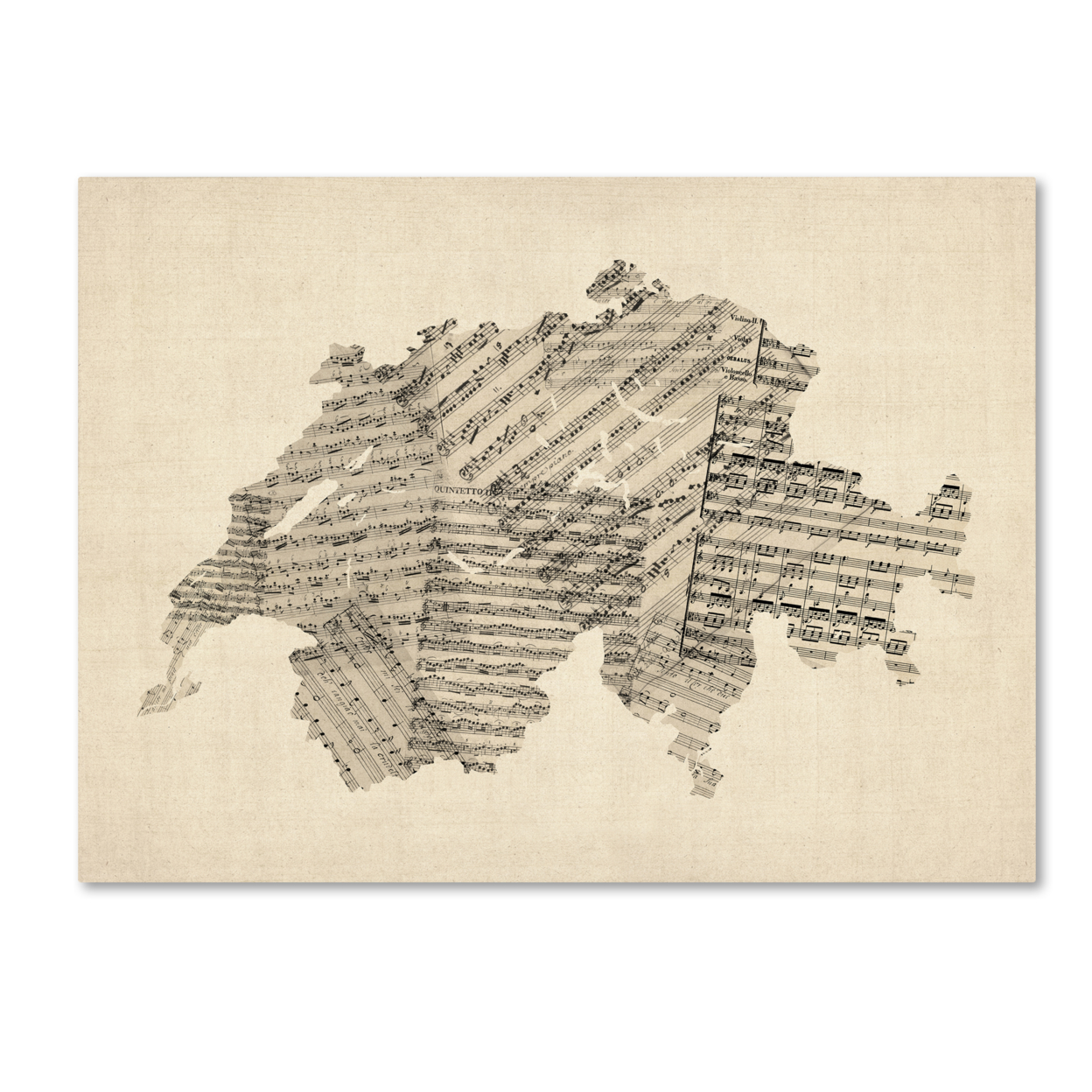 Michael Tompsett 'Old Sheet Music Map Of Switzerland' Canvas Art 18 X 24