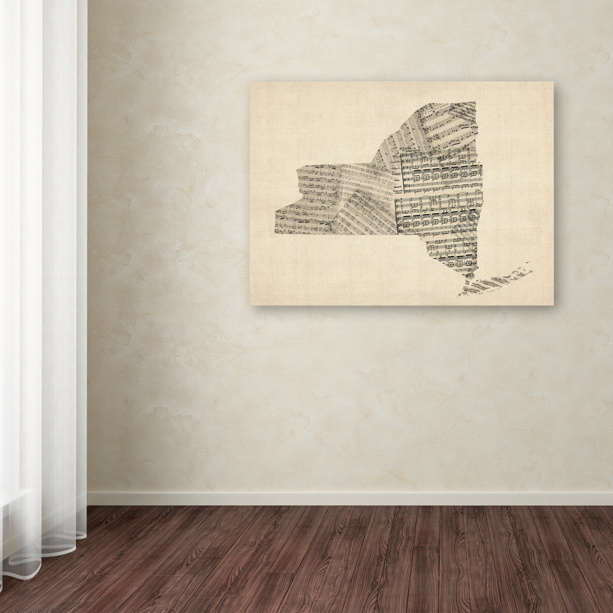 Michael Tompsett 'Old Sheet Music Map Of New York State' Canvas Art 18 X 24