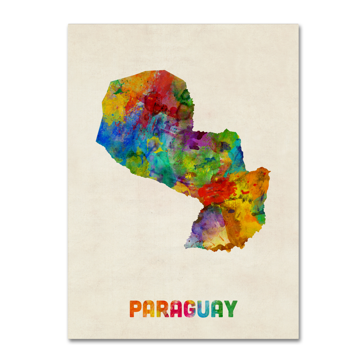 Michael Tompsett 'Paraguay Watercolor Map' Canvas Art 18 X 24