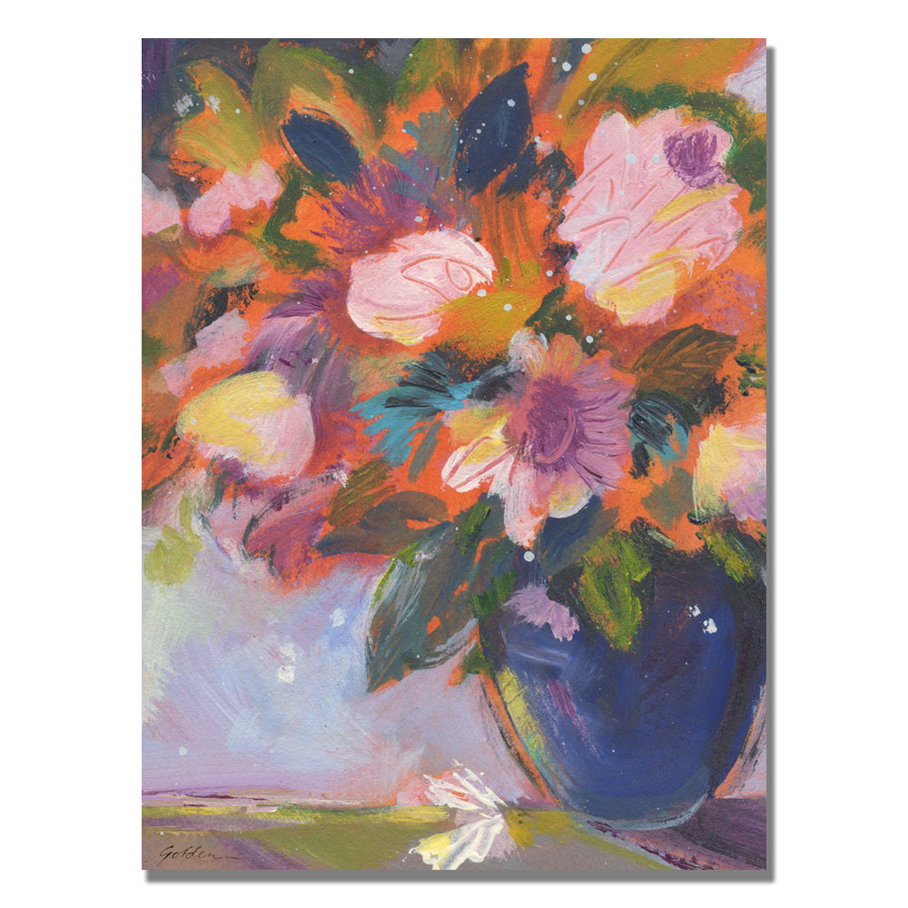Shelia Golden 'Cobalt And Purple Flowers' Canvas Art 18 X 24