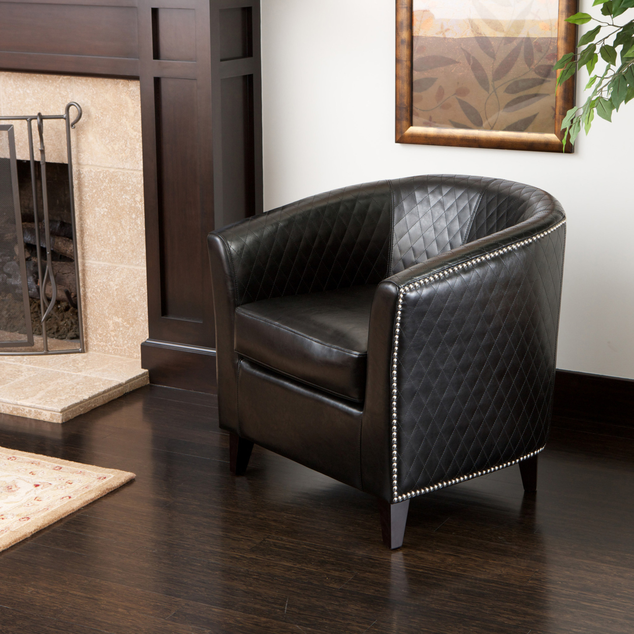 Marion Black Leather Quilted Club Chair