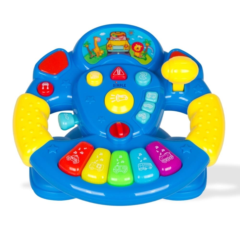 ChildrenÃ¢â¬â¢s Play Steering Wheel With A Ton Of Buttons Modes Lights And Sounds Along With A Detachable Swivel Base By Dimple