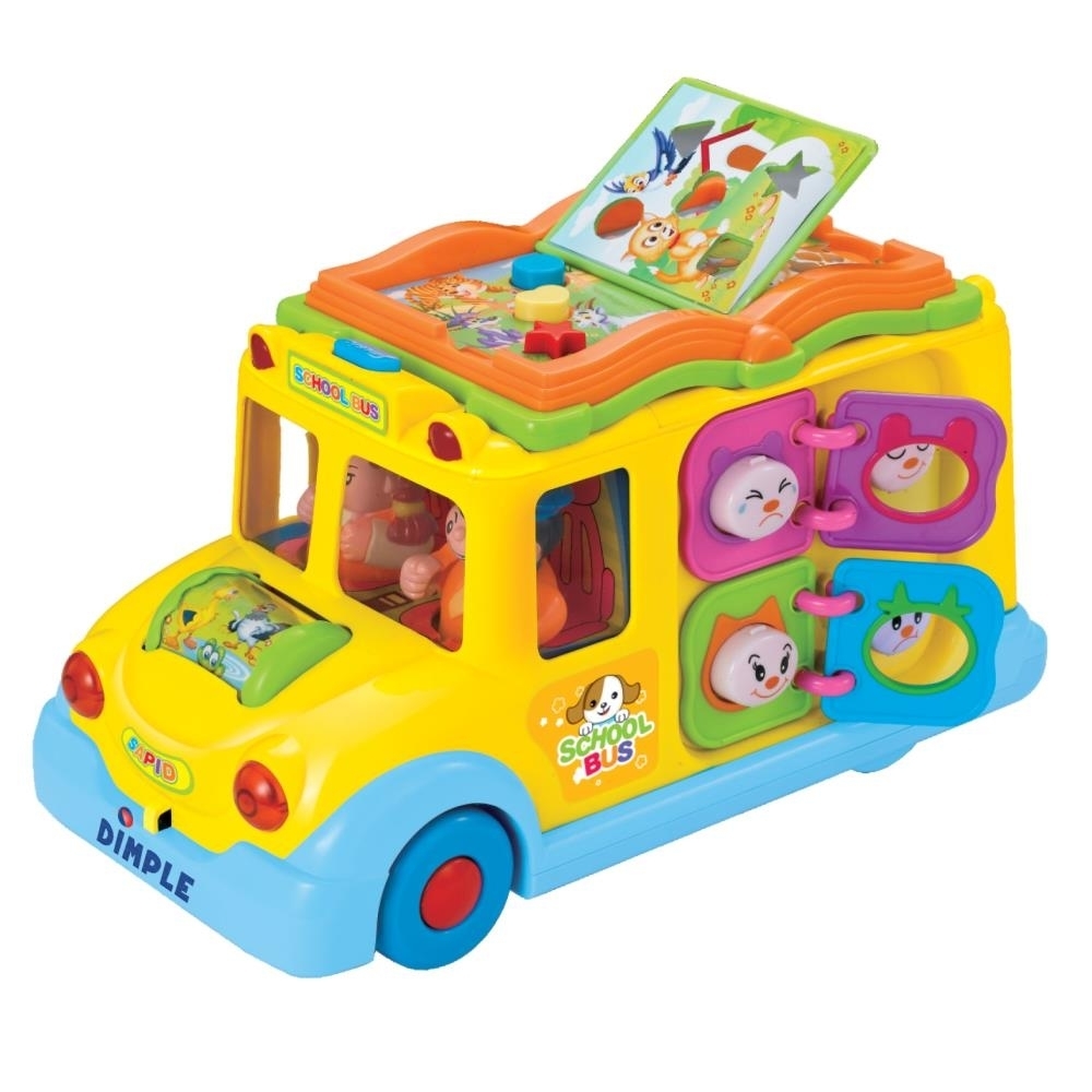 Educational Interactive School Bus Toy With Flashing Lights Sounds Responsive Gears And Knobs To Play With By Dimple
