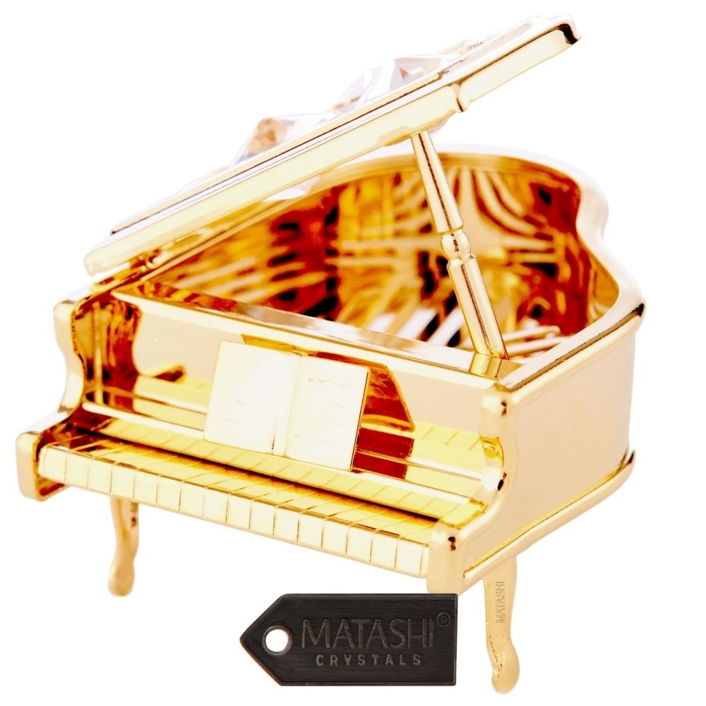 24K Gold Plated Crystal Studded Grand Piano Ornament By Matashi