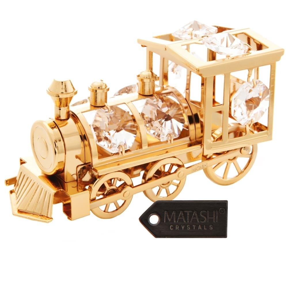 24k Gold Plated Crystal Studded Gold Train Ornament By Matashi