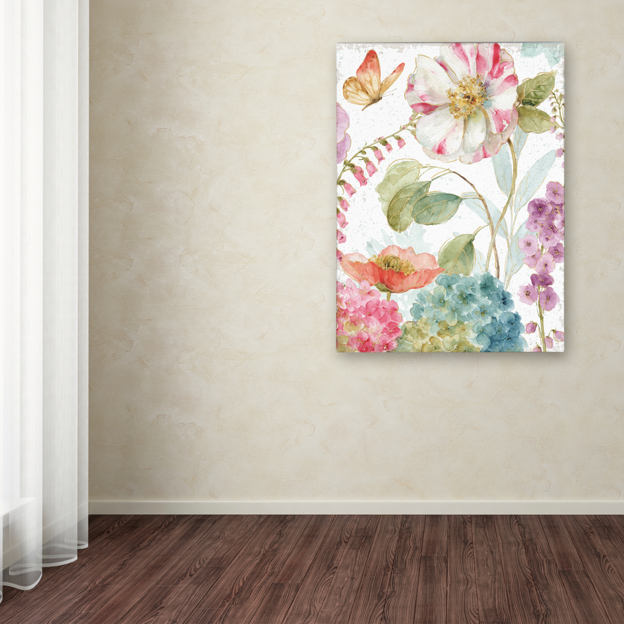 Lisa Audit 'Rainbow Seeds Flowers II Crop On Wood Cream' Canvas Art 18 X 24