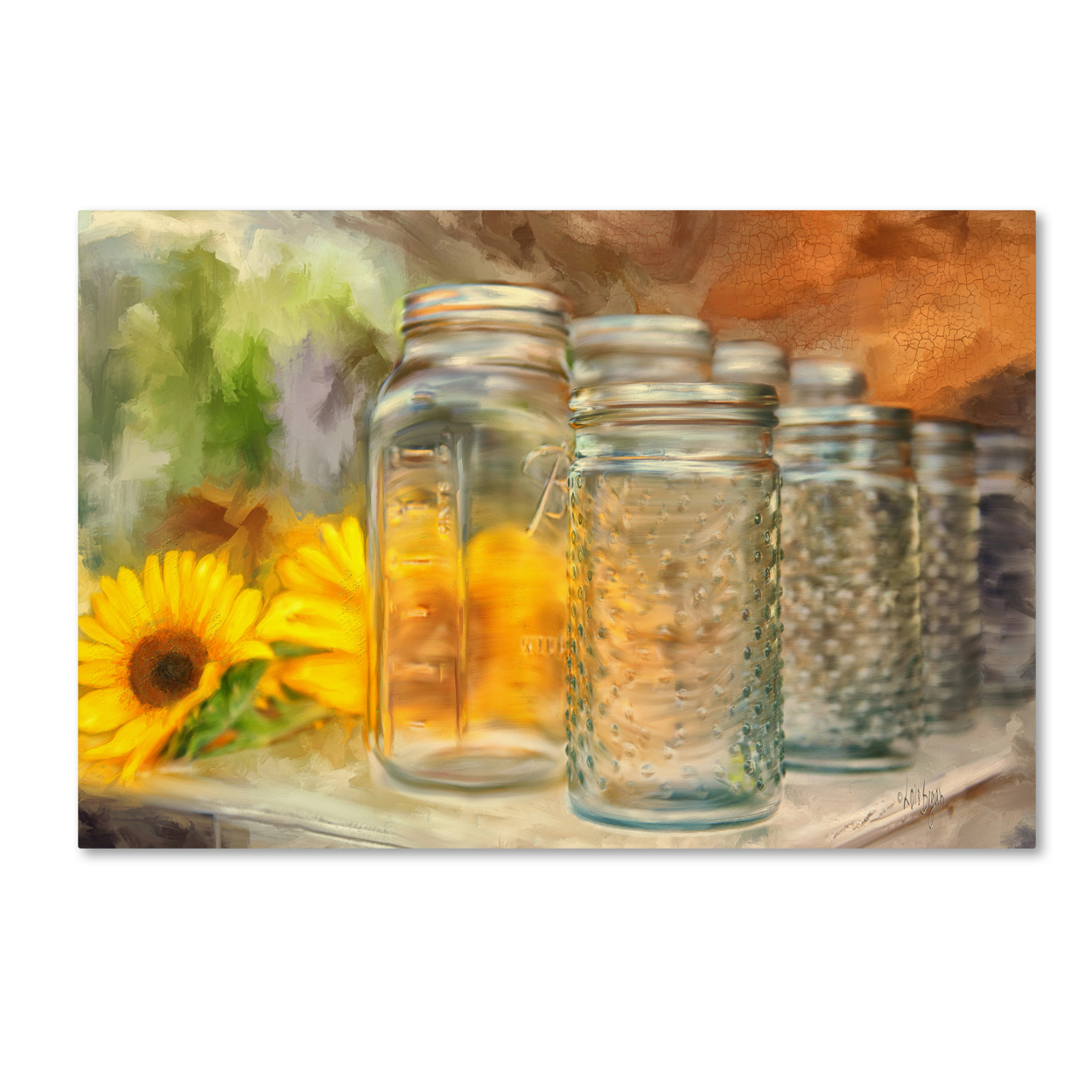 Lois Bryan 'Sunflowers And Jars' Canvas Art 16 X 24