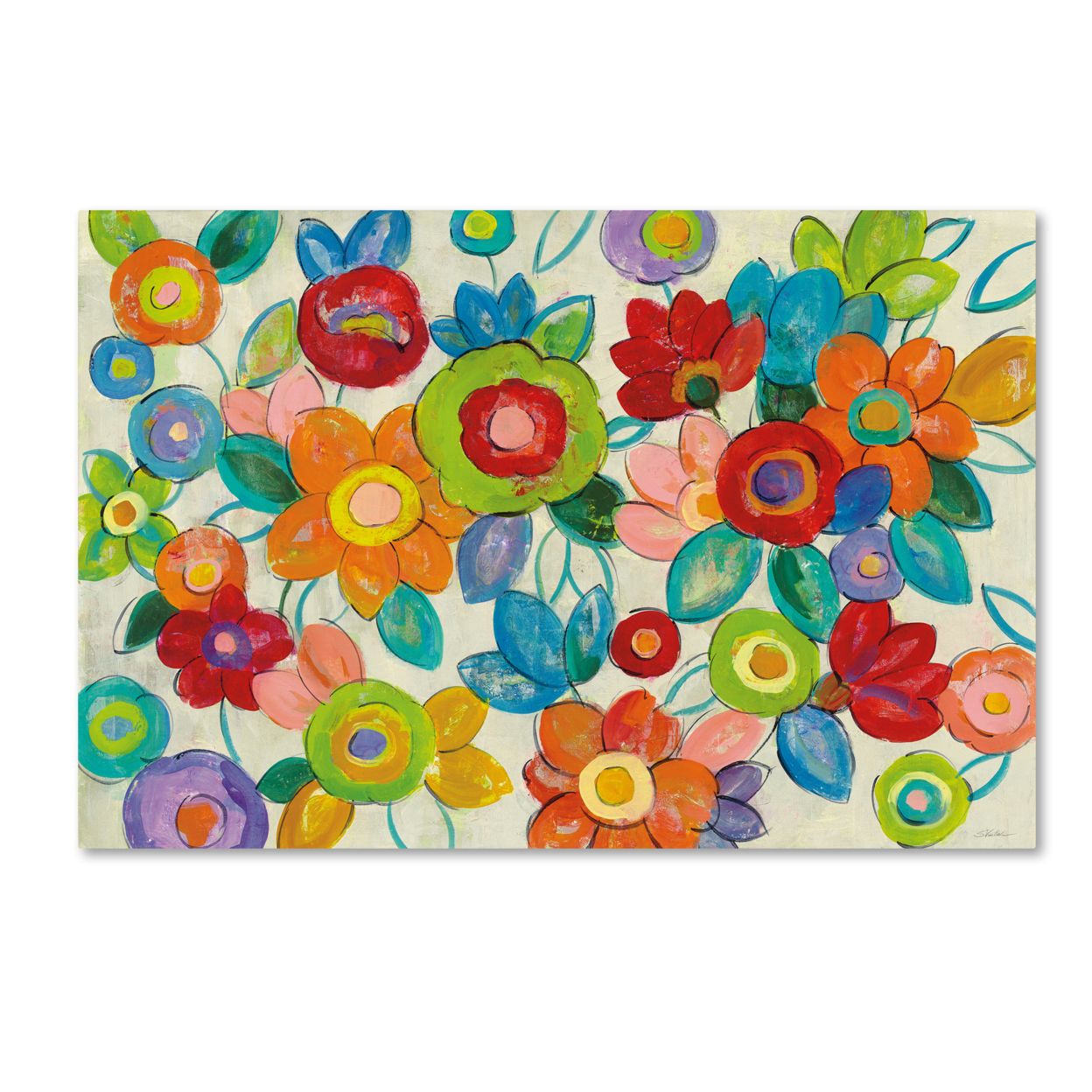 Silvia Vassileva 'Decorative Flowers Bright' Canvas Art 16 X 24