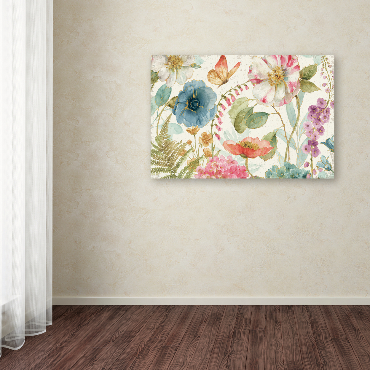 Lisa Audit 'Rainbow Seeds Flowers I On Wood Cream' Canvas Art 16 X 24