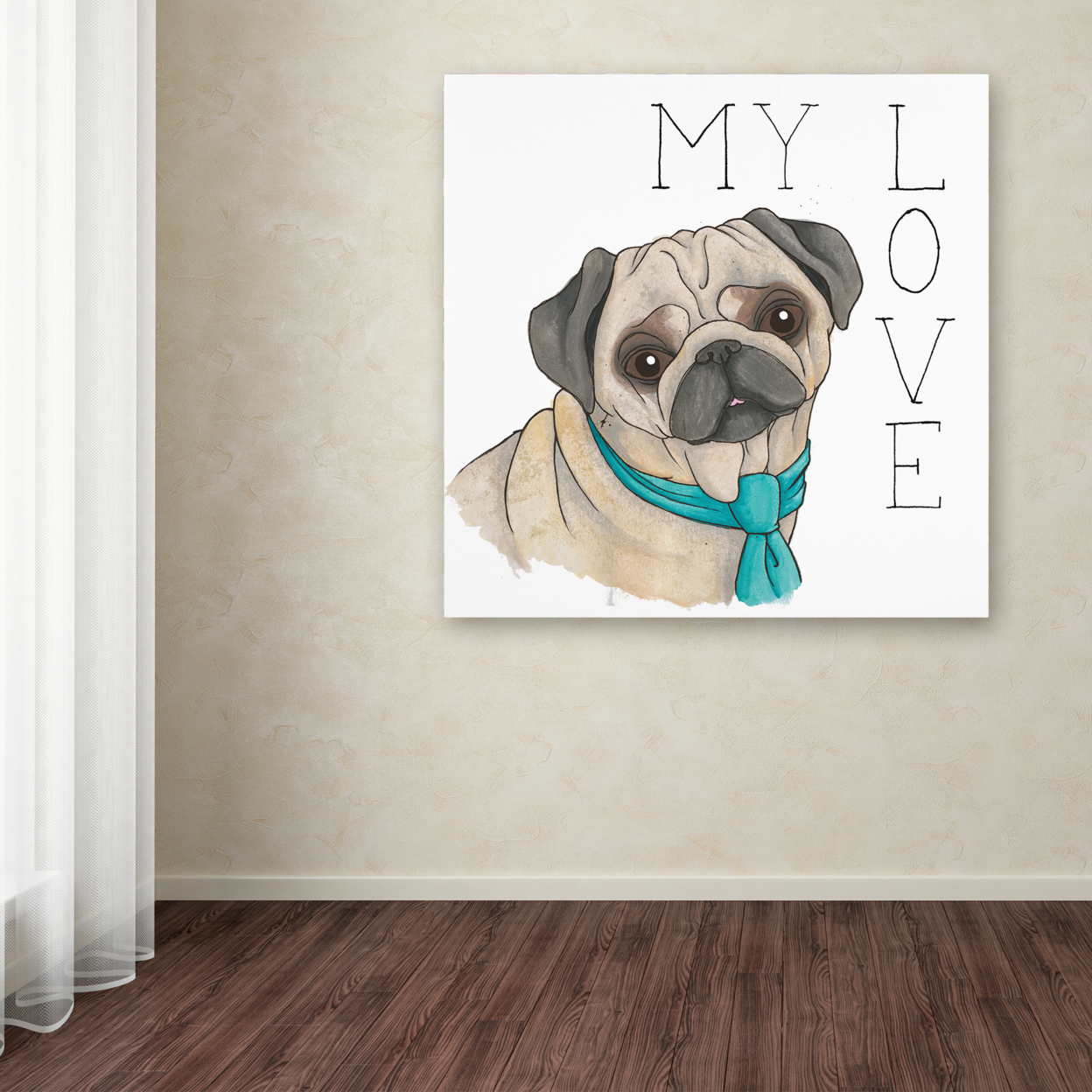 Elyse DeNeige 'Puppy Love Pug Color' Large Canvas Art 35 X 35