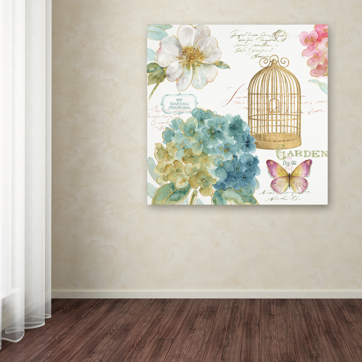 Lisa Audit 'Rainbow Seeds Floral Birdcage III' Large Canvas Art 35 X 35