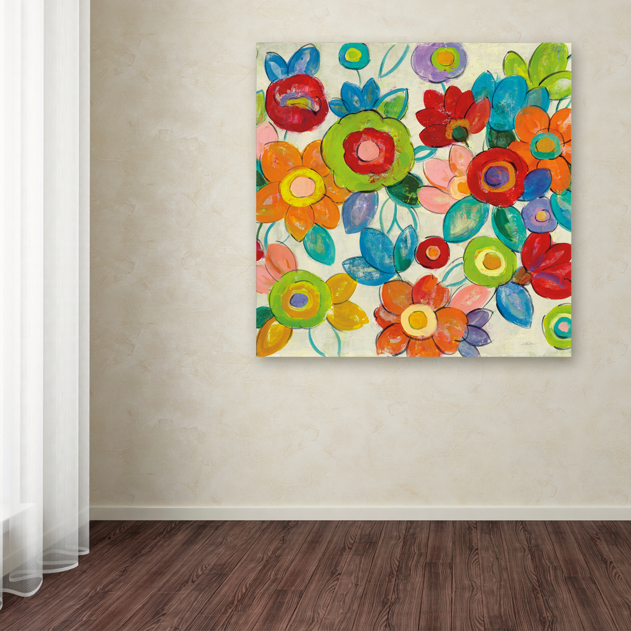 Silvia Vassileva 'Decorative Flowers Bright Crop' Large Canvas Art 35 X 35