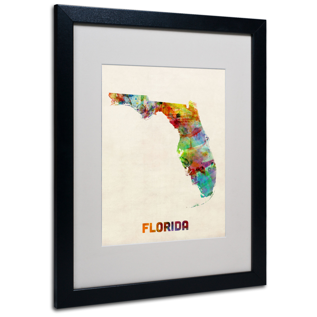Michael Tompsett 'Florida Map' Black Wooden Framed Art 18 X 22 Inches