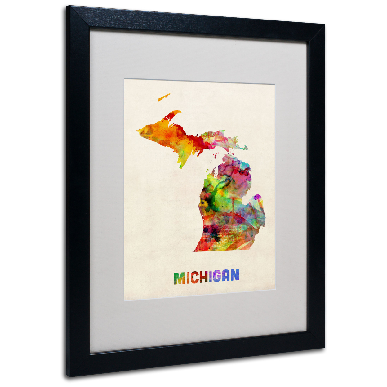 Michael Tompsett 'Michigan Map' Black Wooden Framed Art 18 X 22 Inches