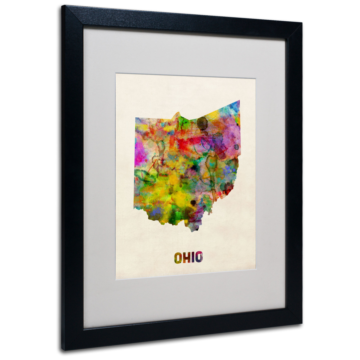 Michael Tompsett 'Ohio Map' Black Wooden Framed Art 18 X 22 Inches