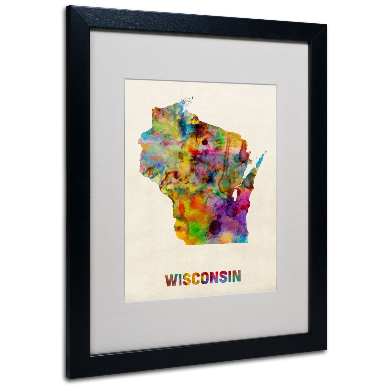 Michael Tompsett 'Wisconsin Map' Black Wooden Framed Art 18 X 22 Inches