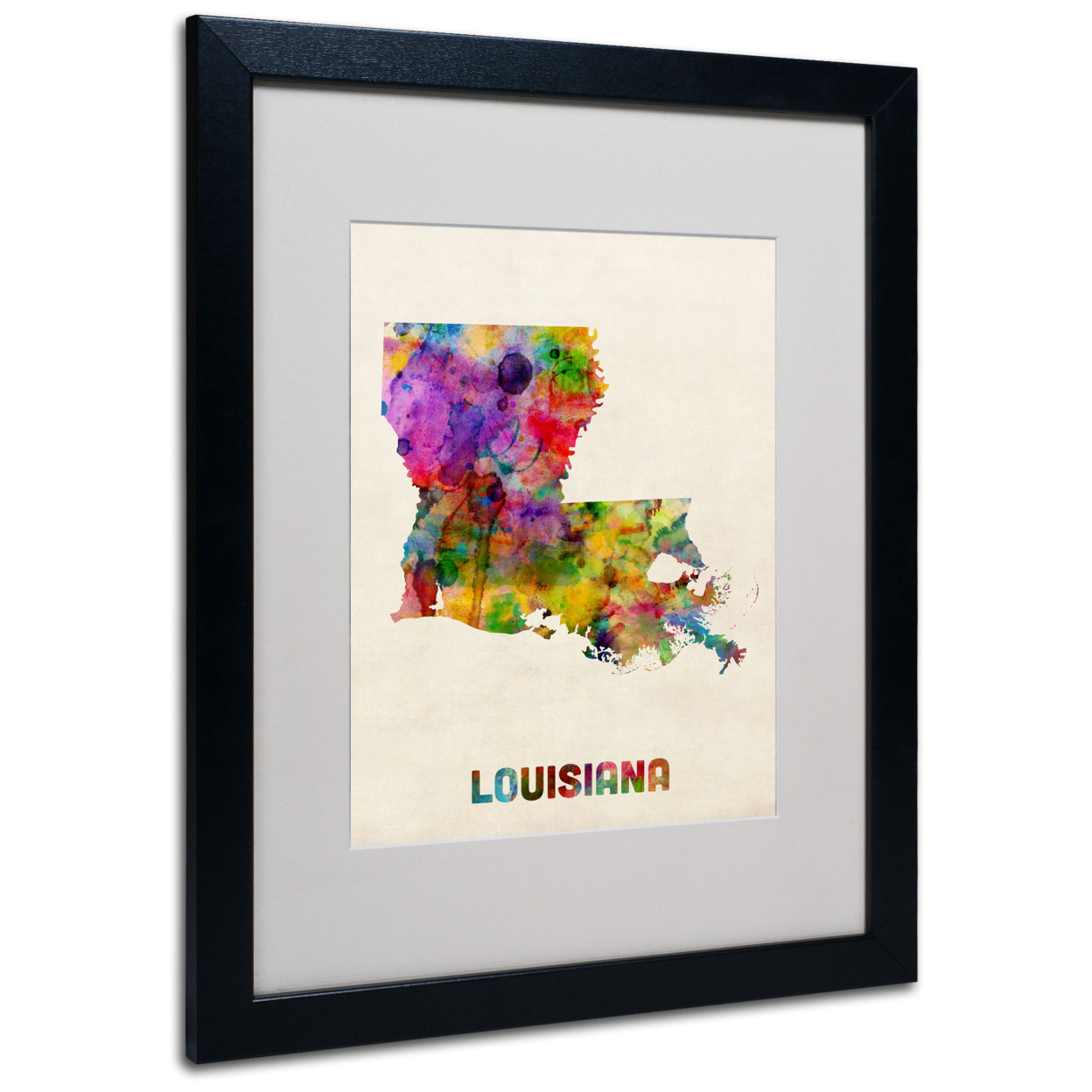 Michael Tompsett 'Louisiana Map' Black Wooden Framed Art 18 X 22 Inches