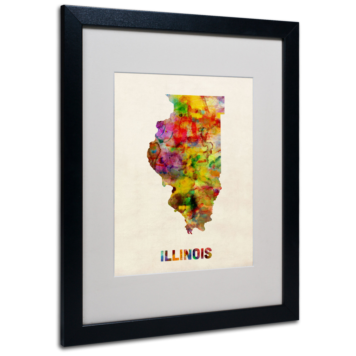 Michael Tompsett 'Illinois Map' Black Wooden Framed Art 18 X 22 Inches