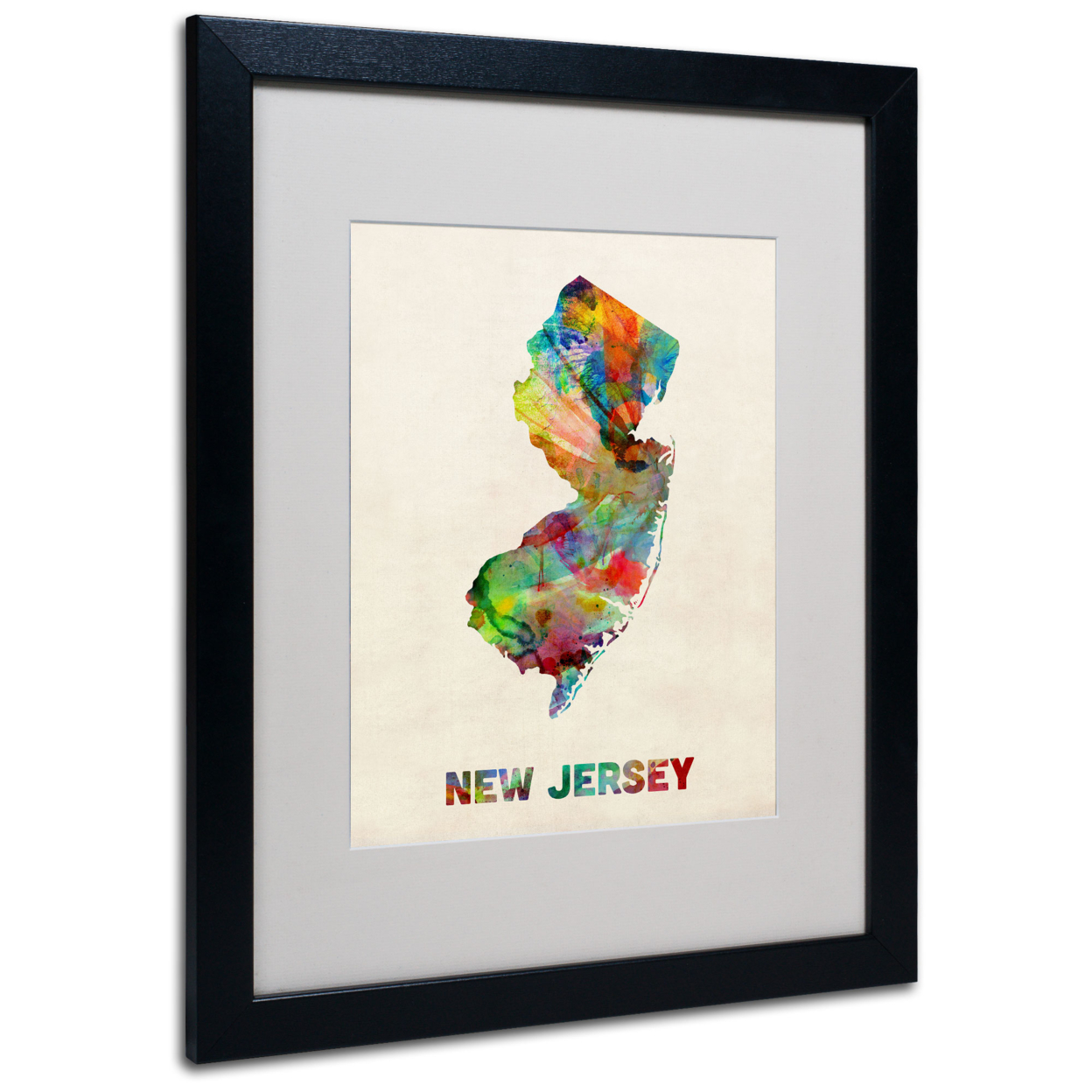 Michael Tompsett 'New Jersey Map' Black Wooden Framed Art 18 X 22 Inches