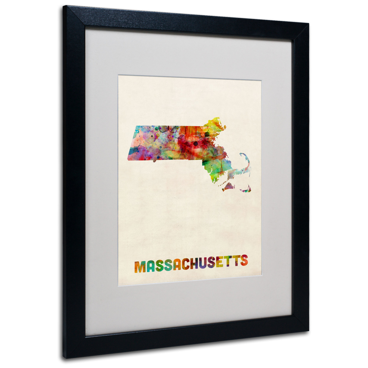 Michael Tompsett 'Massachusetts Map' Black Wooden Framed Art 18 X 22 Inches