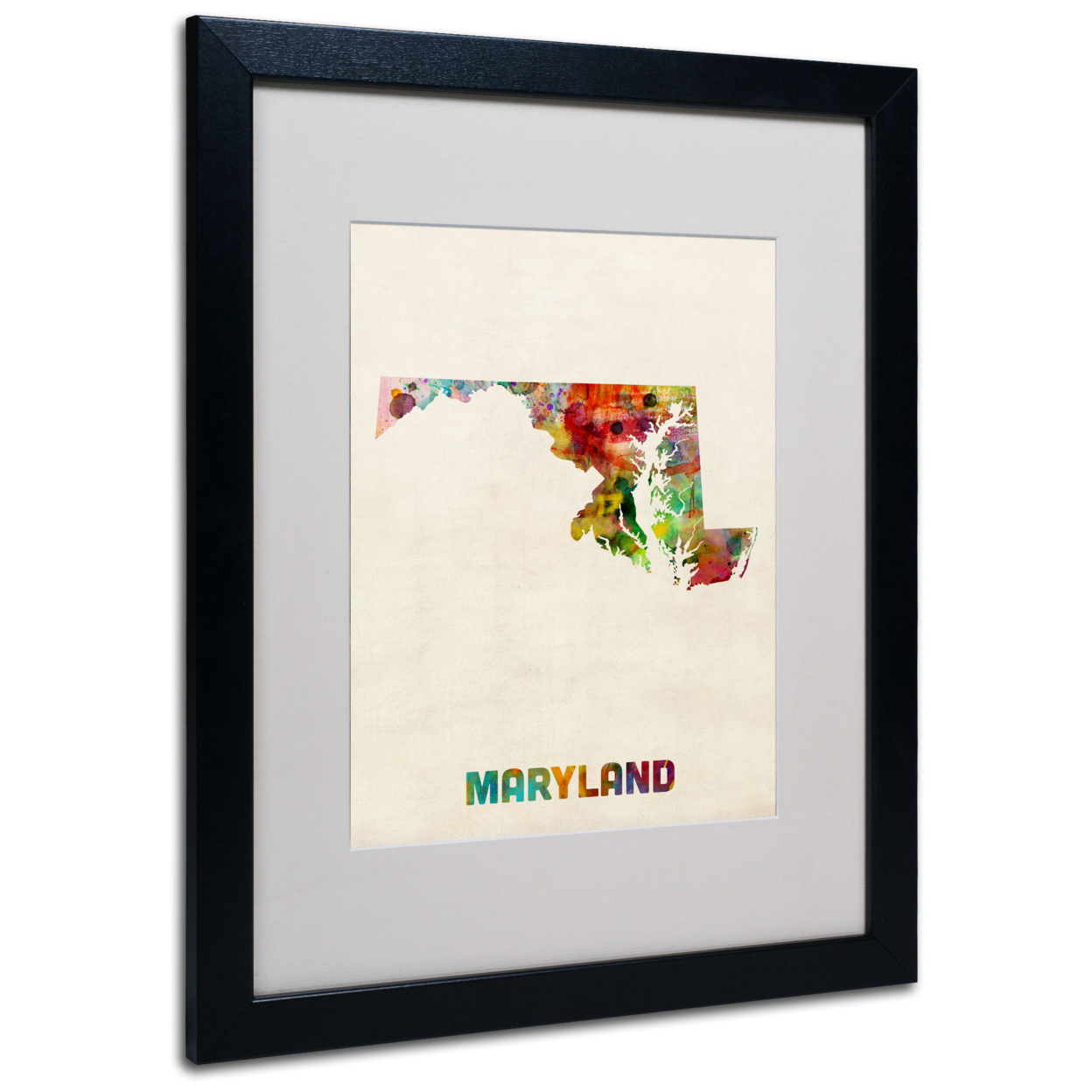 Michael Tompsett 'Maryland Map' Black Wooden Framed Art 18 X 22 Inches