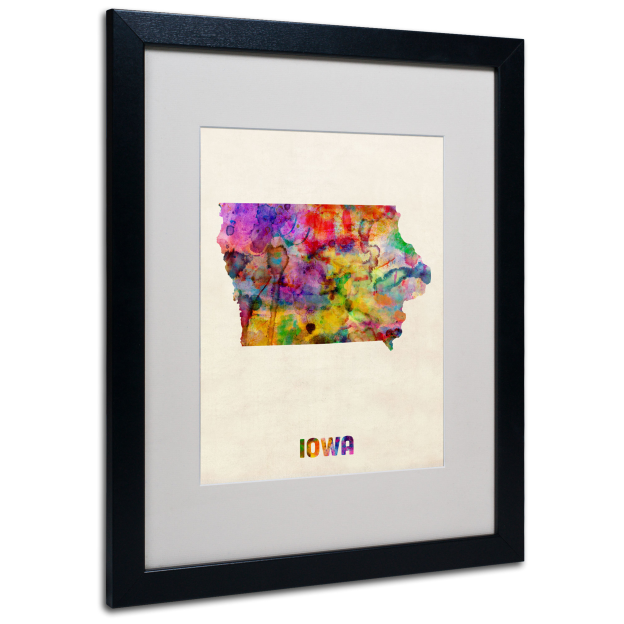 Michael Tompsett 'Iowa Map' Black Wooden Framed Art 18 X 22 Inches