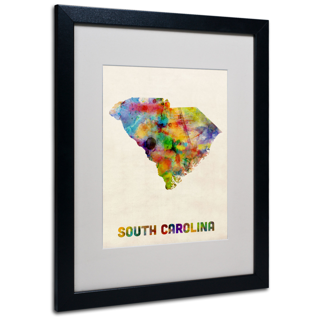 Michael Tompsett 'South Carolina Map' Black Wooden Framed Art 18 X 22 Inches