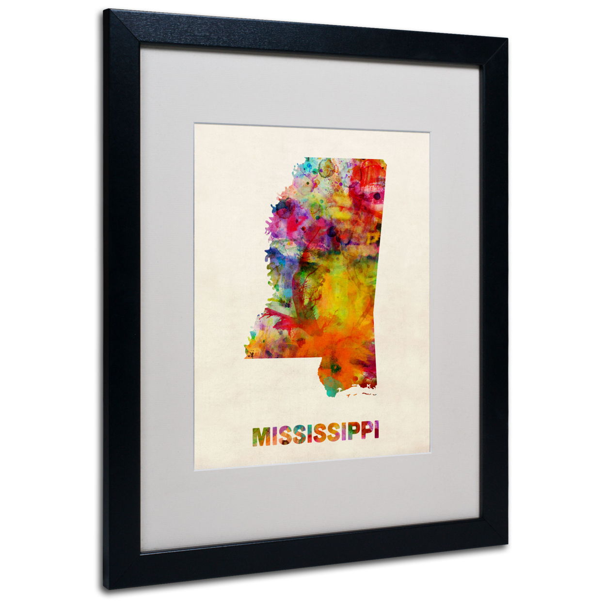 Michael Tompsett 'Mississippi Map' Black Wooden Framed Art 18 X 22 Inches