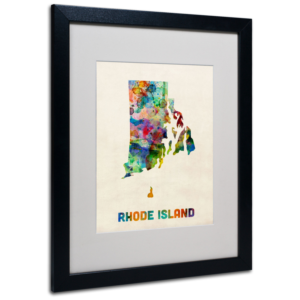 Michael Tompsett 'Rhode Island Map' Black Wooden Framed Art 18 X 22 Inches