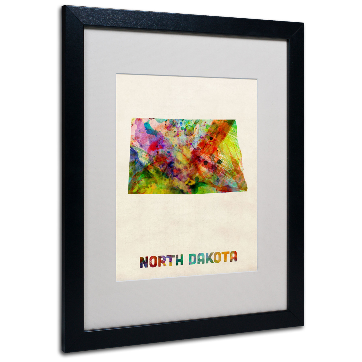 Michael Tompsett 'North Dakota Map' Black Wooden Framed Art 18 X 22 Inches