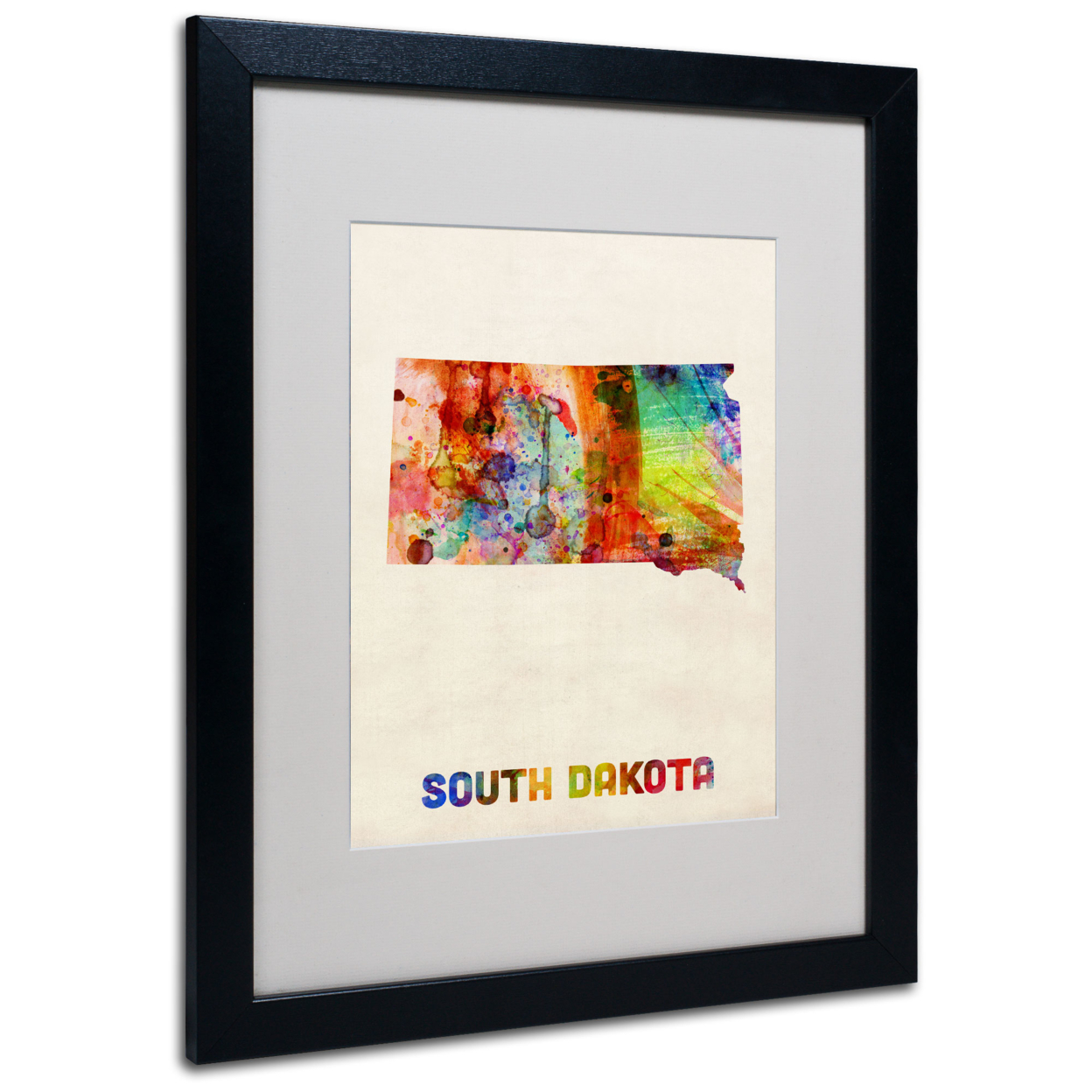 Michael Tompsett 'South Dakota Map' Black Wooden Framed Art 18 X 22 Inches