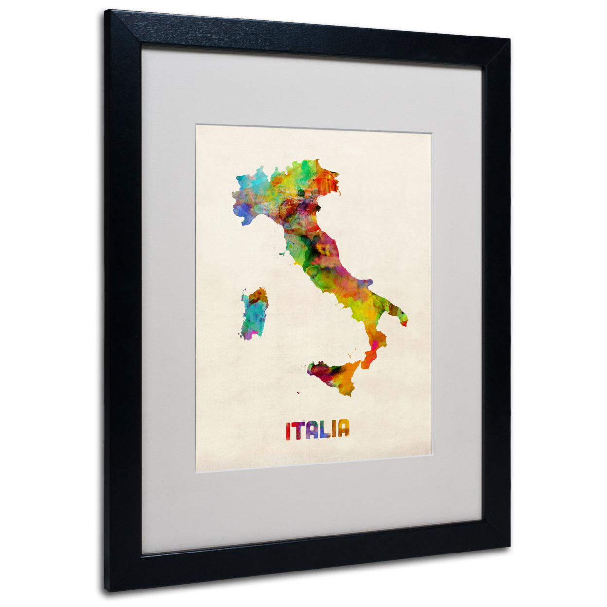 Michael Tompsett 'Italy Watercolor Map' Black Wooden Framed Art 18 X 22 Inches
