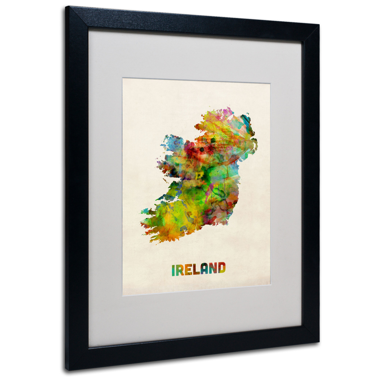 Michael Tompsett 'Ireland Watercolor Map' Black Wooden Framed Art 18 X 22 Inches