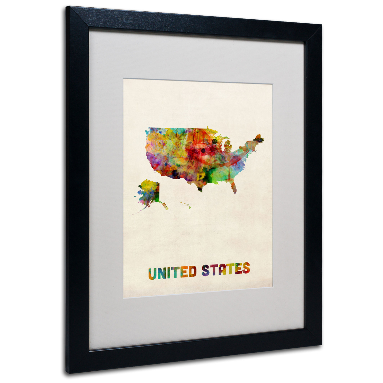 Michael Tompsett 'US Watercolor Map' Black Wooden Framed Art 18 X 22 Inches