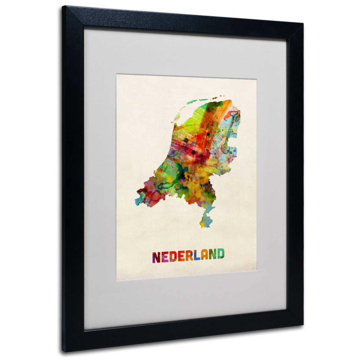 Michael Tompsett 'Netherlands Map' Black Wooden Framed Art 18 X 22 Inches