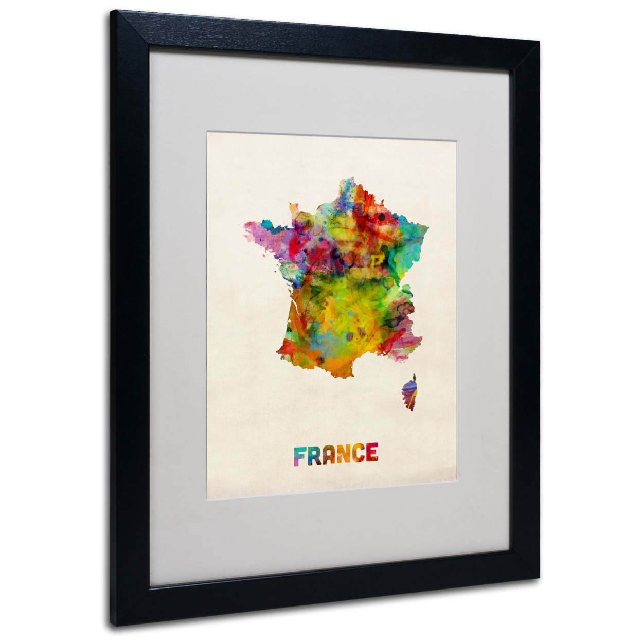Michael Tompsett 'France Watercolor Map' Black Wooden Framed Art 18 X 22 Inches