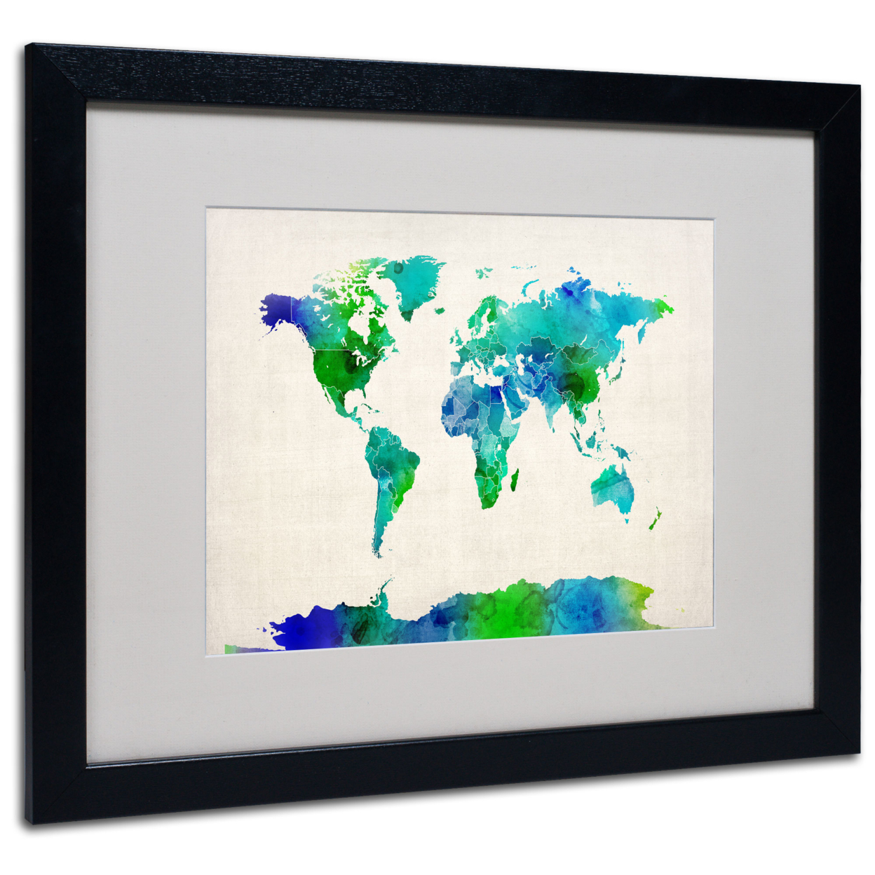 Michael Tompsett 'World Map Watercolor' Black Wooden Framed Art 18 X 22 Inches
