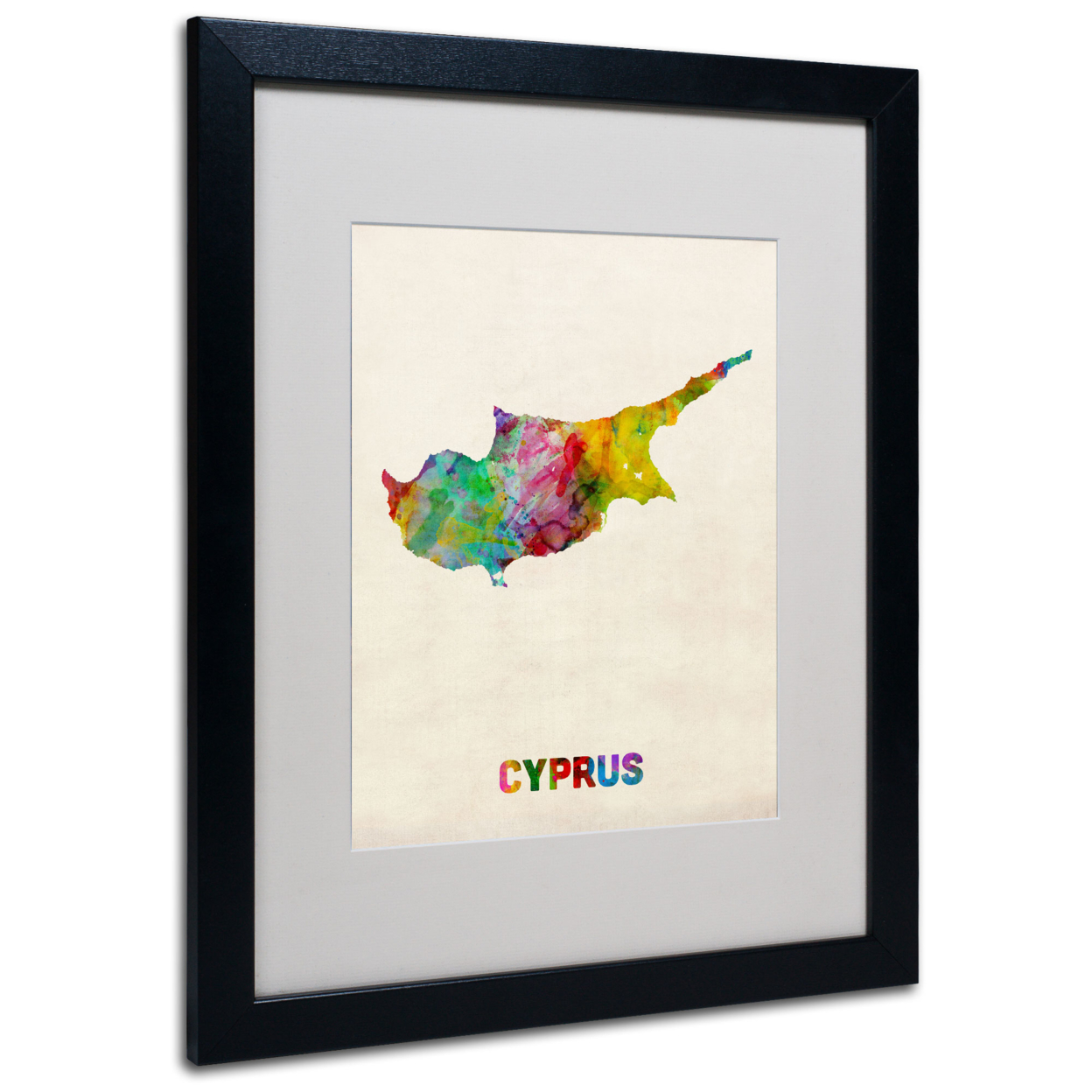 Michael Tompsett 'Cyprus Watercolor Map' Black Wooden Framed Art 18 X 22 Inches