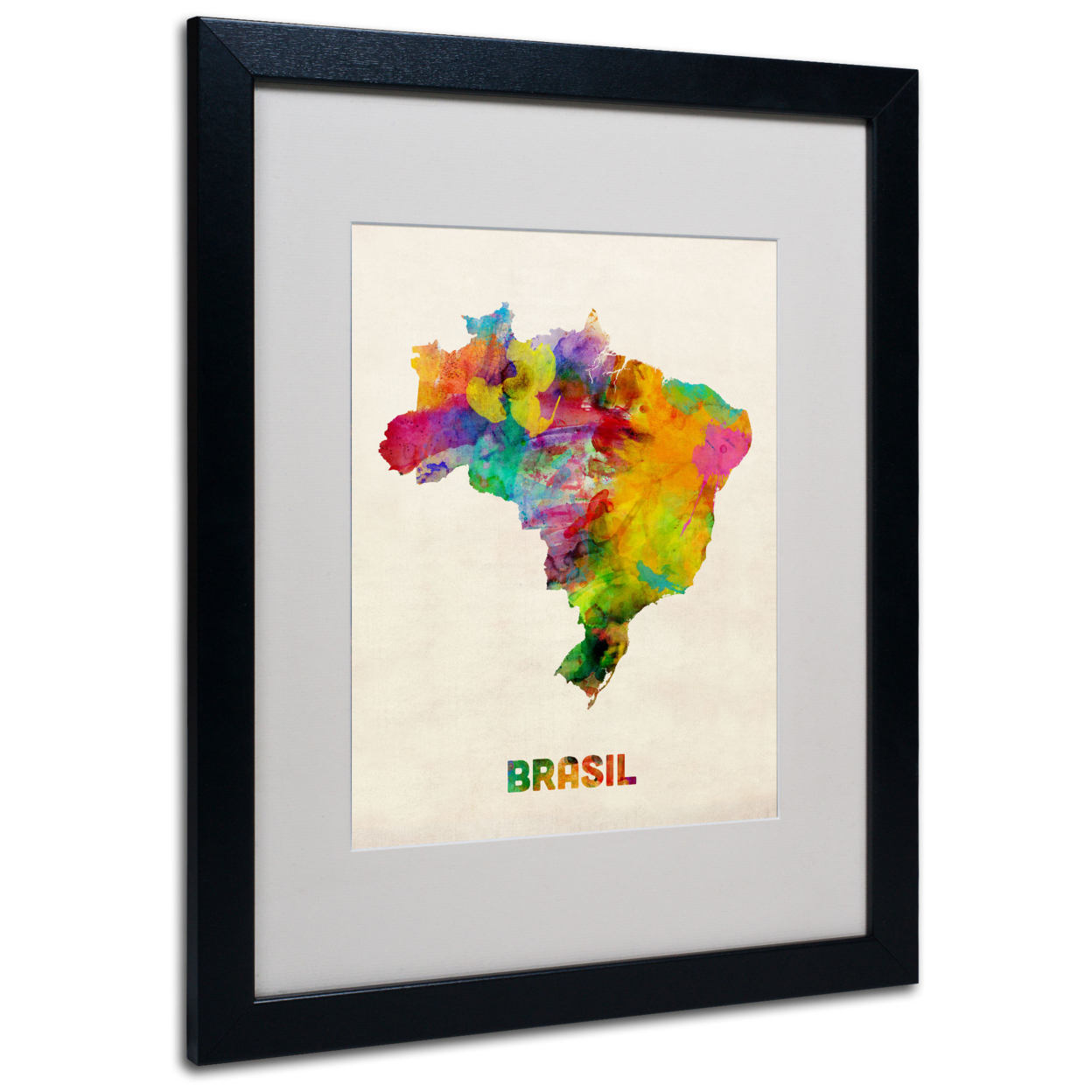 Michael Tompsett 'Brasil Watercolor Map' Black Wooden Framed Art 18 X 22 Inches