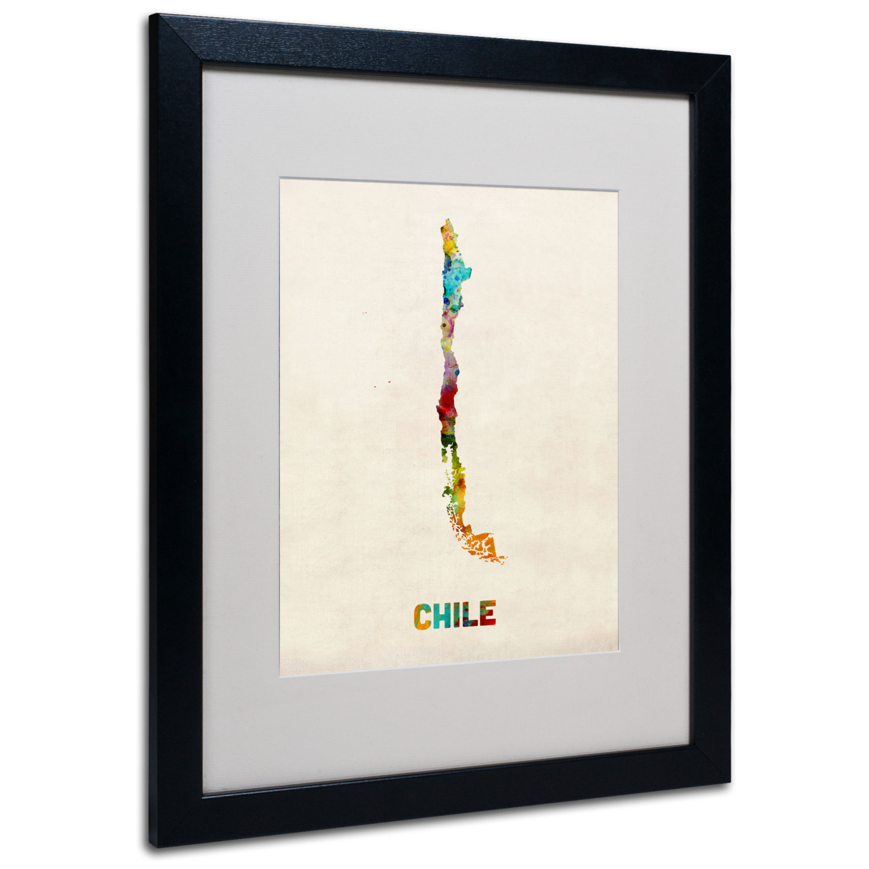 Michael Tompsett 'Chile Watercolor Map' Black Wooden Framed Art 18 X 22 Inches