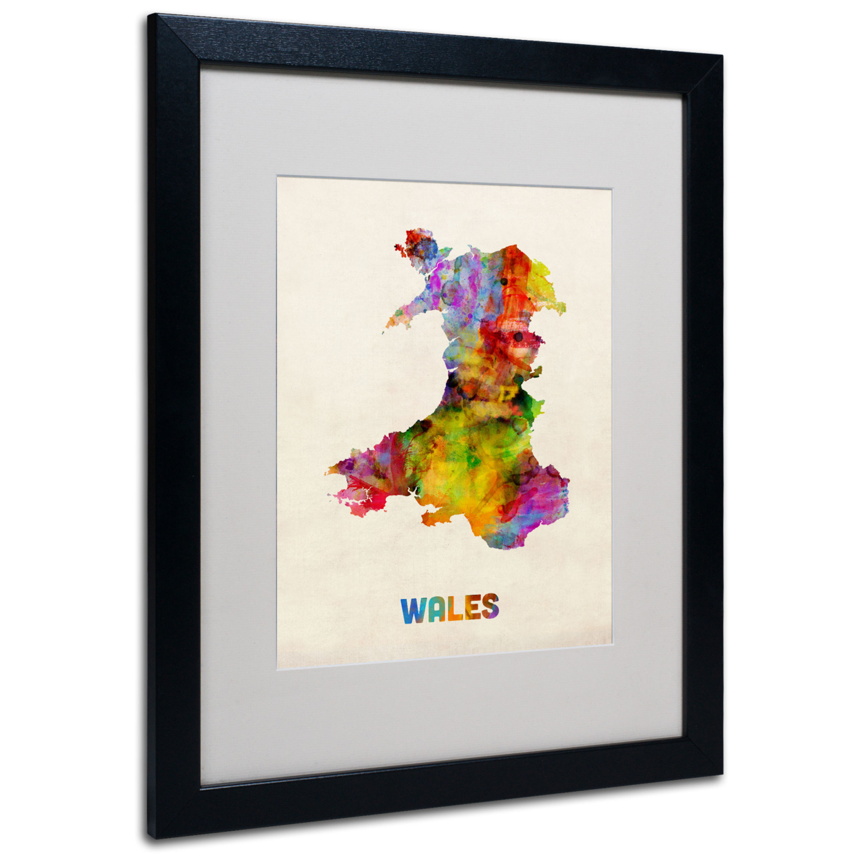 Michael Tompsett 'Wales Watercolor Map' Black Wooden Framed Art 18 X 22 Inches