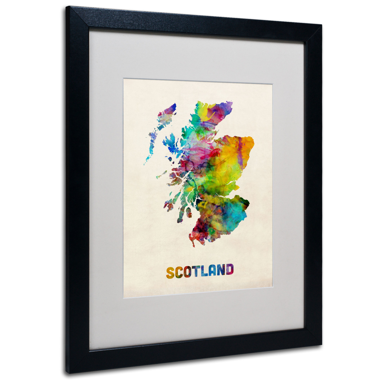 Michael Tompsett 'Scotland Watercolor Map' Black Wooden Framed Art 18 X 22 Inches